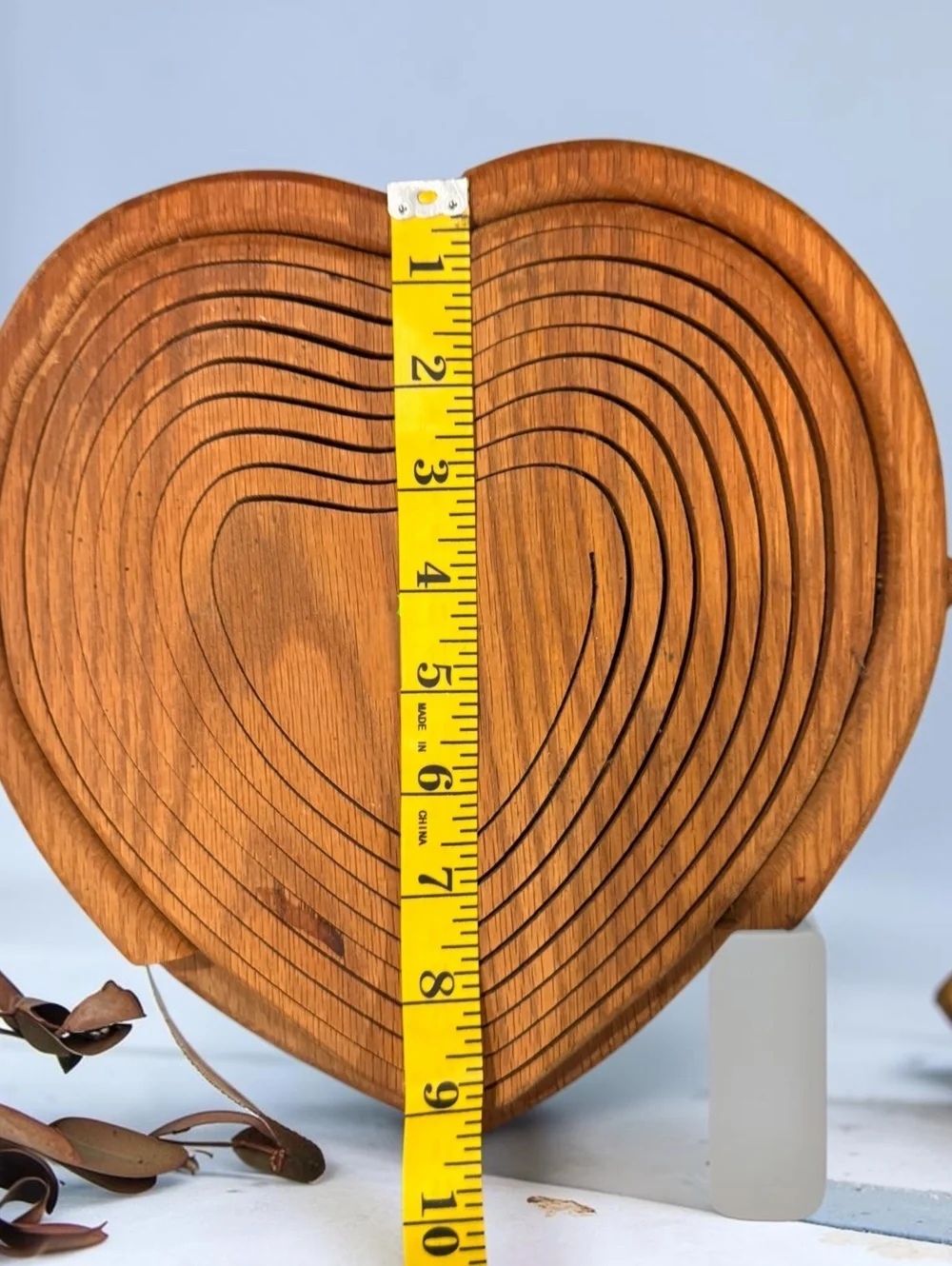 Vintage Heart-Shaped Nested Wood Basket Set with Handle – Mid-Century Decorative